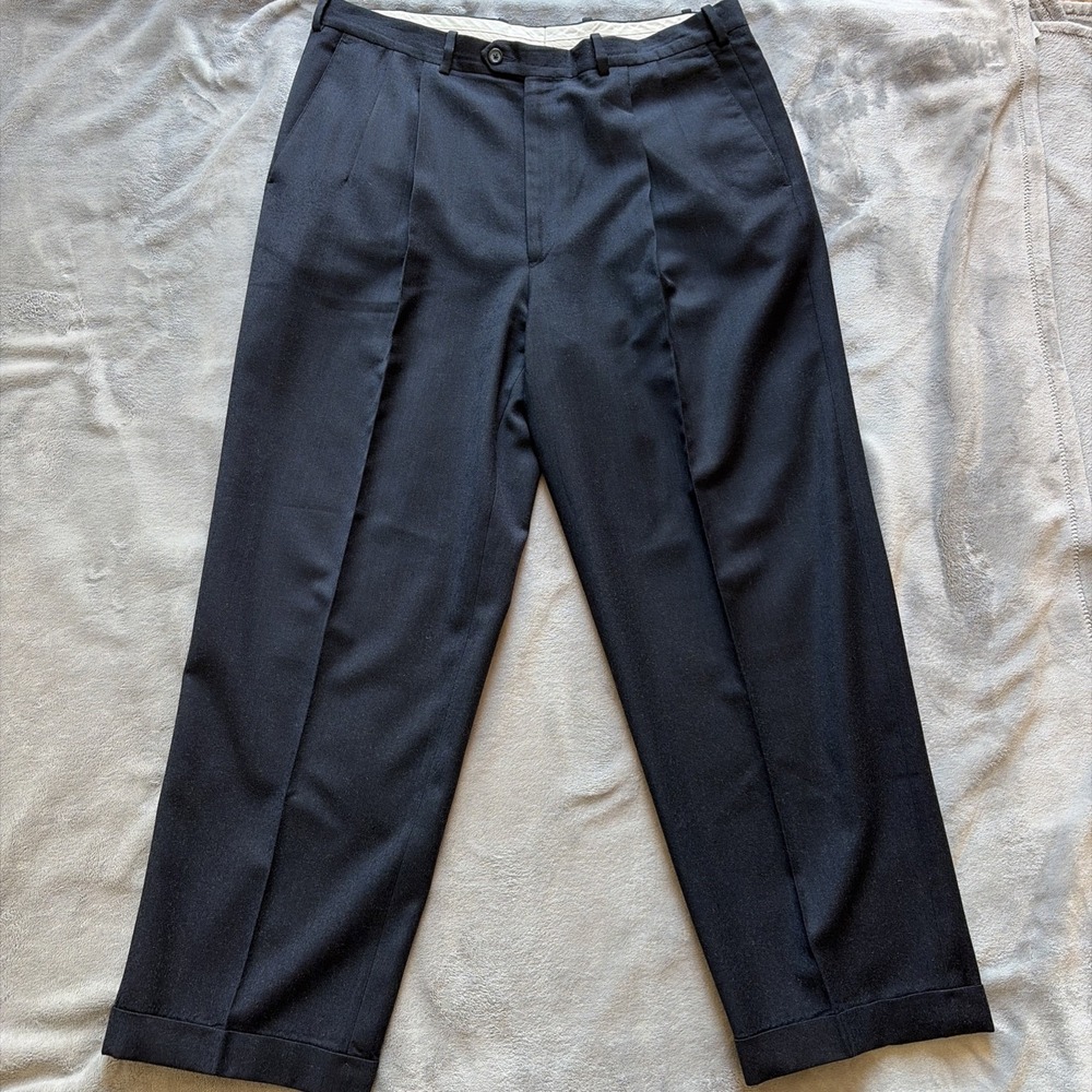 Britches Botto Giuseppe Biella Italy Blue‎ Wool Cashmere Pleated Dress Pants 36R